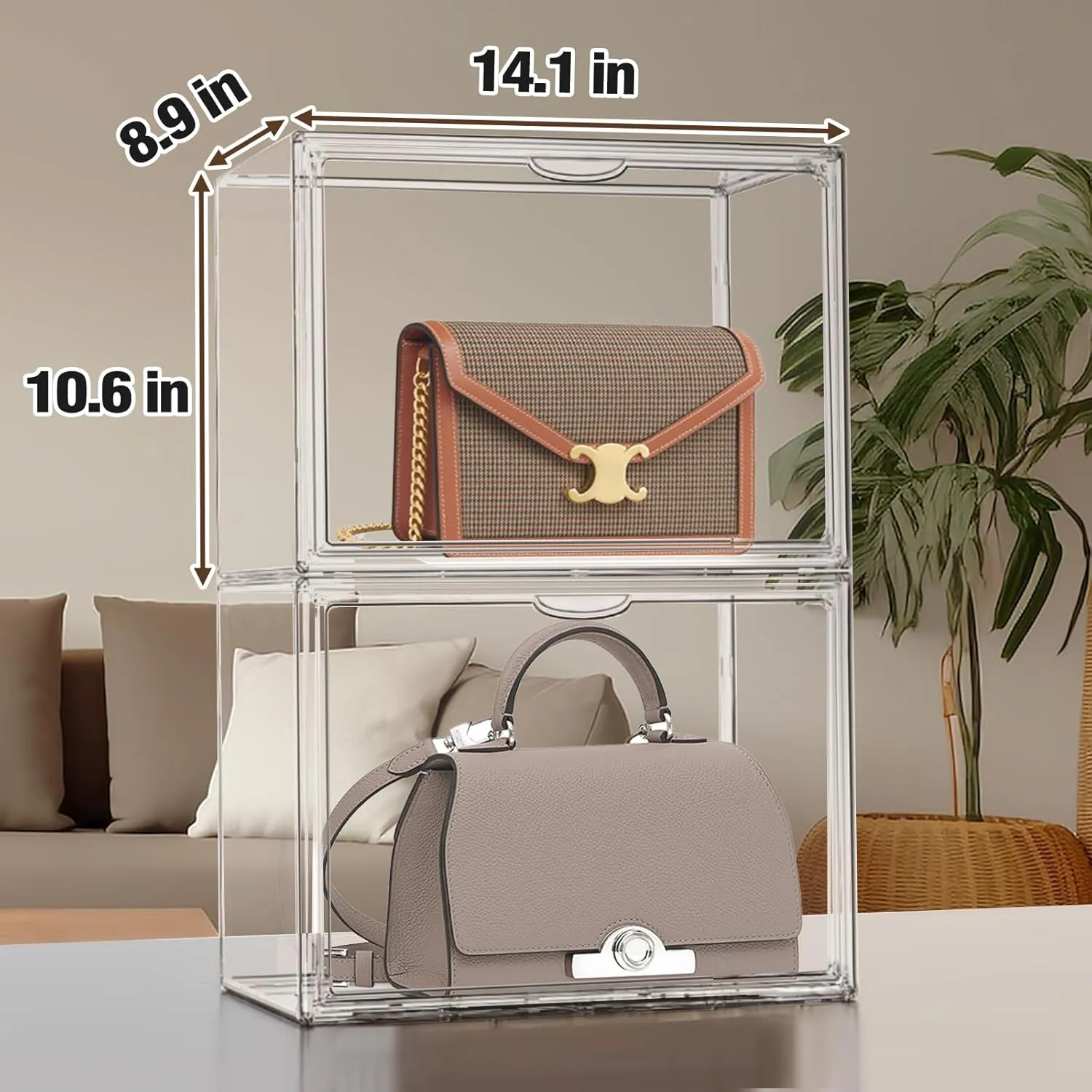 Bins with Magnetic Lid 4Pack Clear Shoe Box Organizer, Acrylic Display Cases for Book Cosmetic Figures Collectibles Showcase, X-Large Bag Stackable manifest porcelain satellite enemy accessory Plastic Storage 
