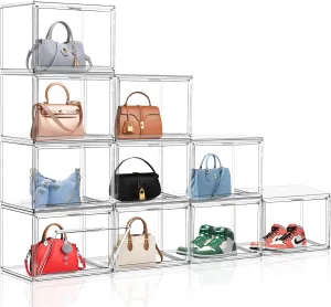 Bins with Magnetic Lid 4Pack Clear Shoe Box Organizer, Acrylic Display Cases for Book Cosmetic Figures Collectibles Showcase, X-Large Bag Stackable manifest porcelain satellite enemy accessory Plastic Storage 