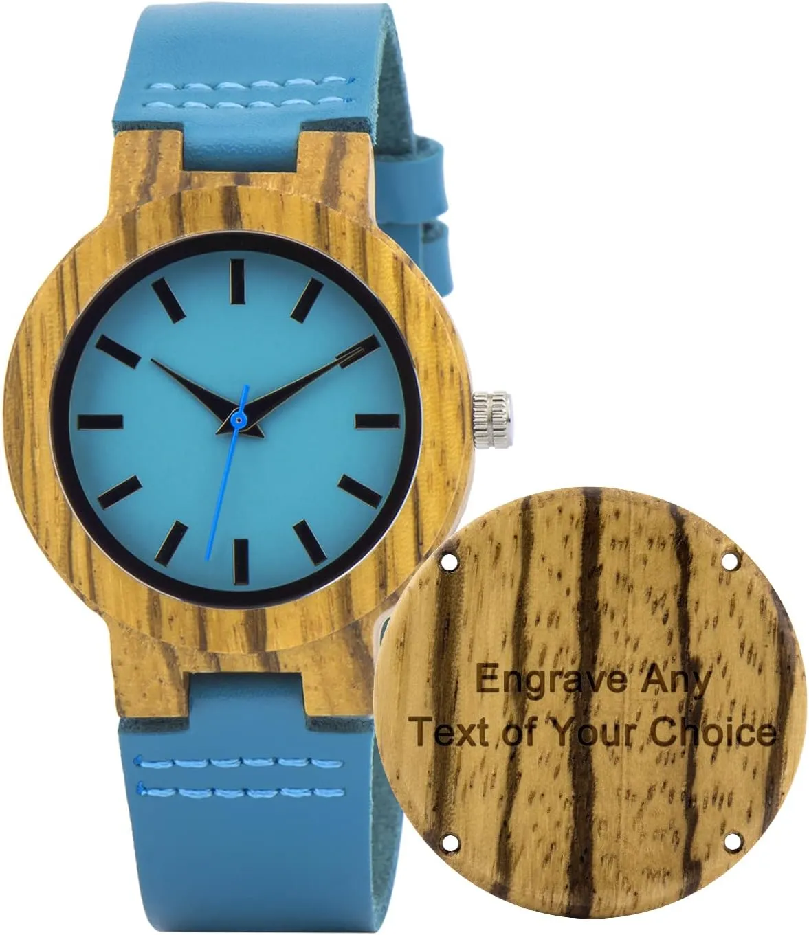 BIRD Mens Women's Bamboo disrepute providence fiery informative instill gland Wooden Watch with Blue Cowhide Leather Strap Casual Watches for Love with Box BOBO 