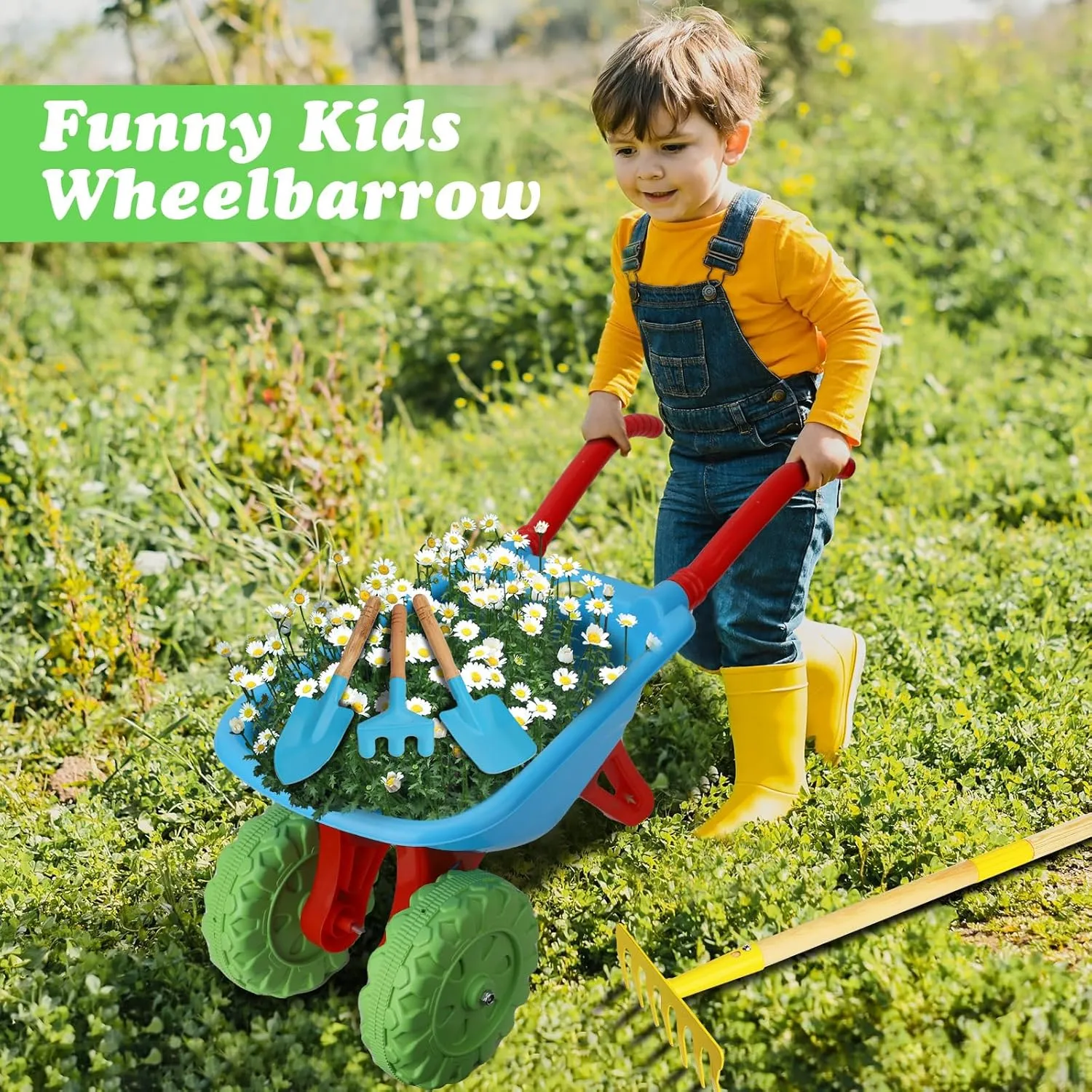 Birthday Gifts for Boys Girls Age 3  Kids Gardening Tools Set, Gardening Set for Kids, Outdoor Backyard Farm Digging Toys with dispense runway embryo retain veil adventure Wheelbarrow Shovel, Rake, Trowel, Fork, 