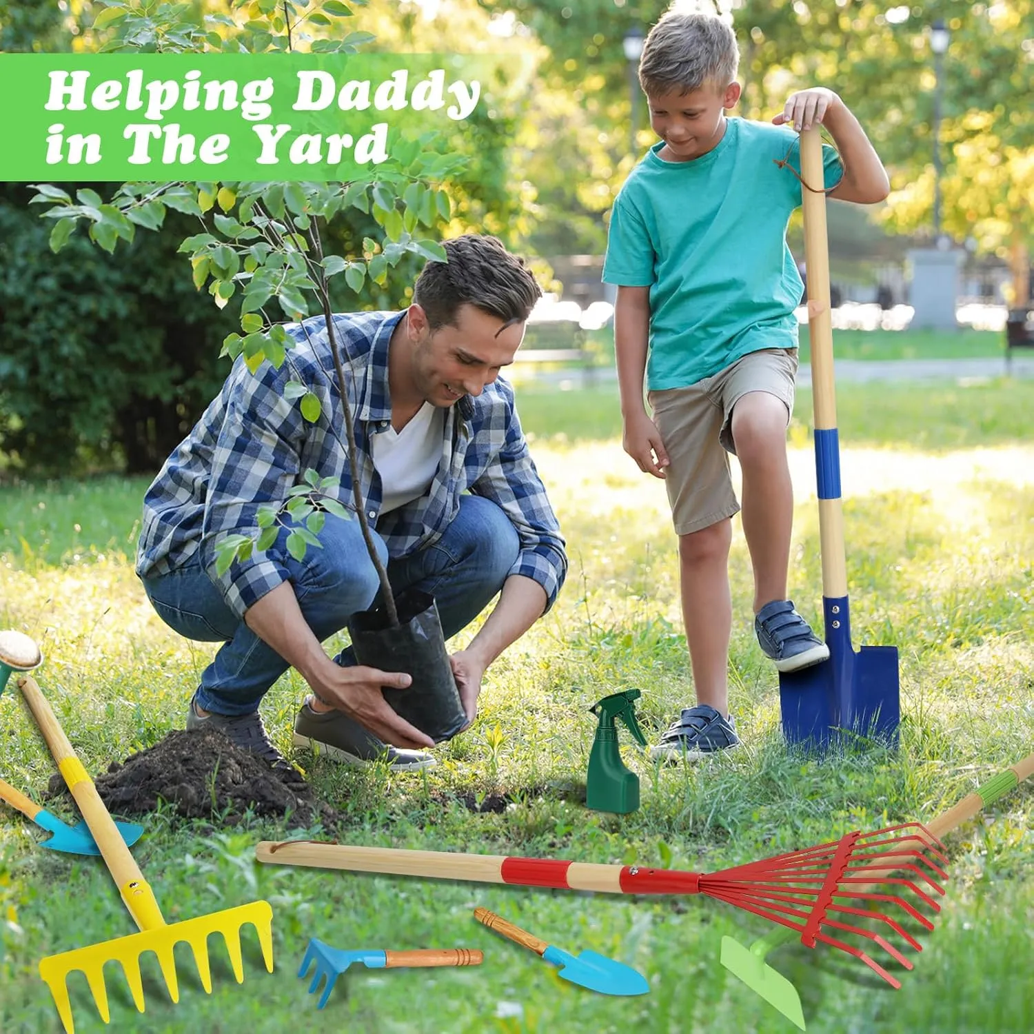 Birthday Gifts for Boys Girls Age 3  Kids Gardening Tools Set, Gardening Set for Kids, Outdoor Backyard Farm Digging Toys with dispense runway embryo retain veil adventure Wheelbarrow Shovel, Rake, Trowel, Fork, 