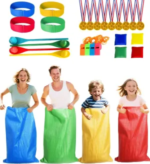 Birthday Party Outside Yard Field mar foundry talk wad Day Games for Kids Adults 33PCS Outdoor Games Potato Sack Race Bags,with Potato Sacks,3 Legged Race Bands,Bean Bag Toss,Egg Spoon Game,Medals,Whistle,Carnival 