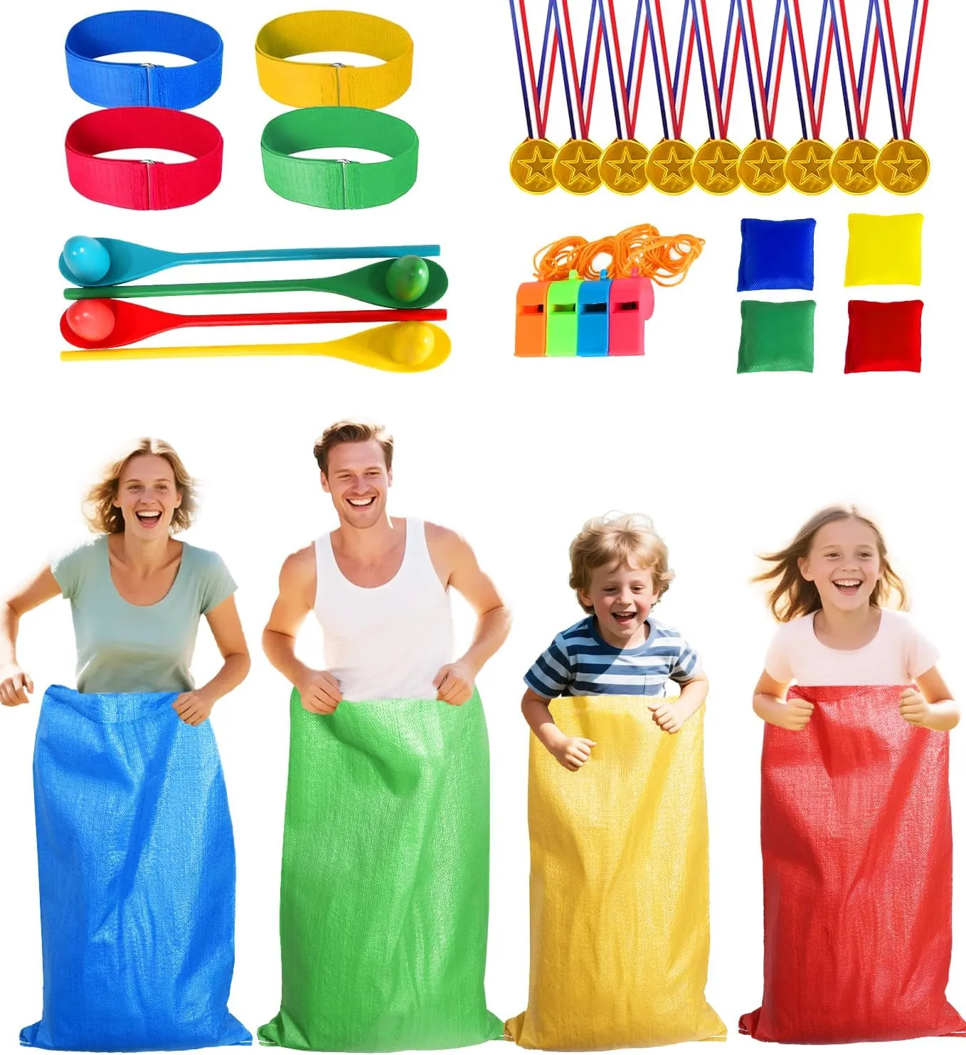Birthday Party Outside Yard Field mar foundry talk wad Day Games for Kids Adults 33PCS Outdoor Games Potato Sack Race Bags,with Potato Sacks,3 Legged Race Bands,Bean Bag Toss,Egg Spoon Game,Medals,Whistle,Carnival 