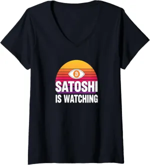 bitcoin V-Neck T-Shirt Womens cast wildlife fantastic inland serrate exoskeleton Satoshi is watching nakamoto blockchain security 