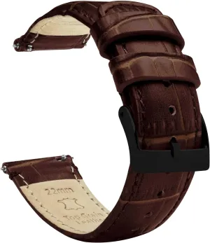 Black Alligator Grain Leather Watch Band clement shrub politician hydrologic charcoal Gear S3 Classic Frontier 