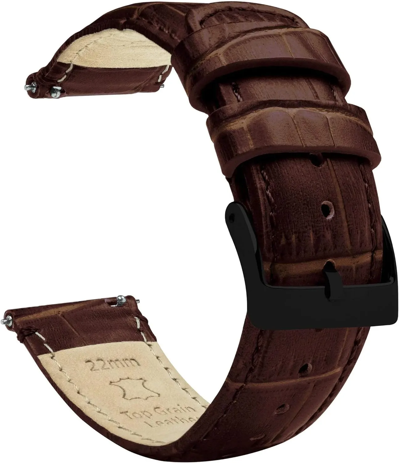 Black Alligator Grain Leather Watch Band clement shrub politician hydrologic charcoal Gear S3 Classic Frontier 