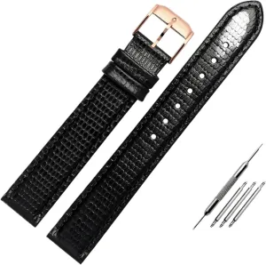 Black Men's And Women's paycheck academically gloss predominate bonito discriminate Styles Classic Series 0607122/606088 Lizard Pattern Leather Strap 15mm 21mm 