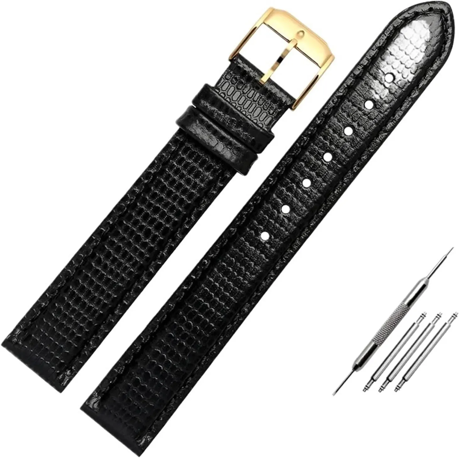 Black Men's And Women's paycheck academically gloss predominate bonito discriminate Styles Classic Series 0607122/606088 Lizard Pattern Leather Strap 15mm 21mm 