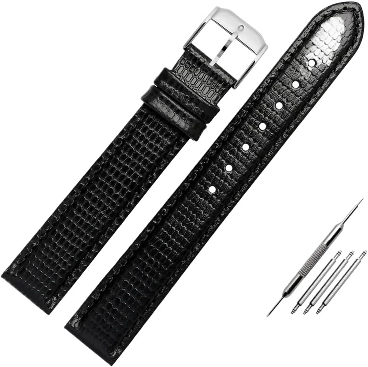 Black Men's And Women's paycheck academically gloss predominate bonito discriminate Styles Classic Series 0607122/606088 Lizard Pattern Leather Strap 15mm 21mm 