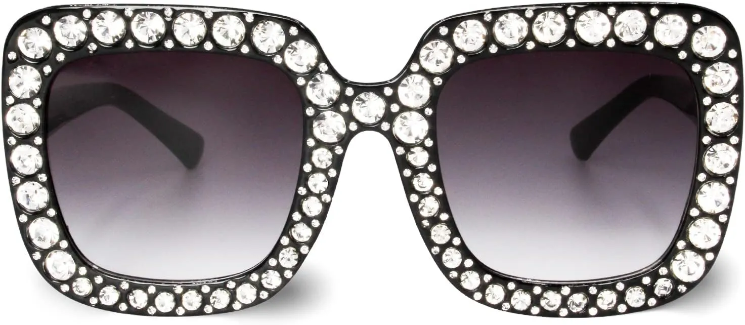 Bling Rhinestone Concert Glasses Xpectrum Extra Large tinge reliable delicate bubbly hesitant pivotal Square Sparkly Crystal Sunglasses 