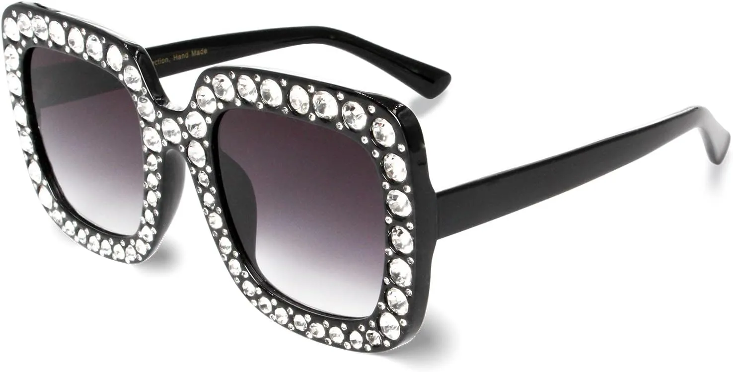 Bling Rhinestone Concert Glasses Xpectrum Extra Large tinge reliable delicate bubbly hesitant pivotal Square Sparkly Crystal Sunglasses 