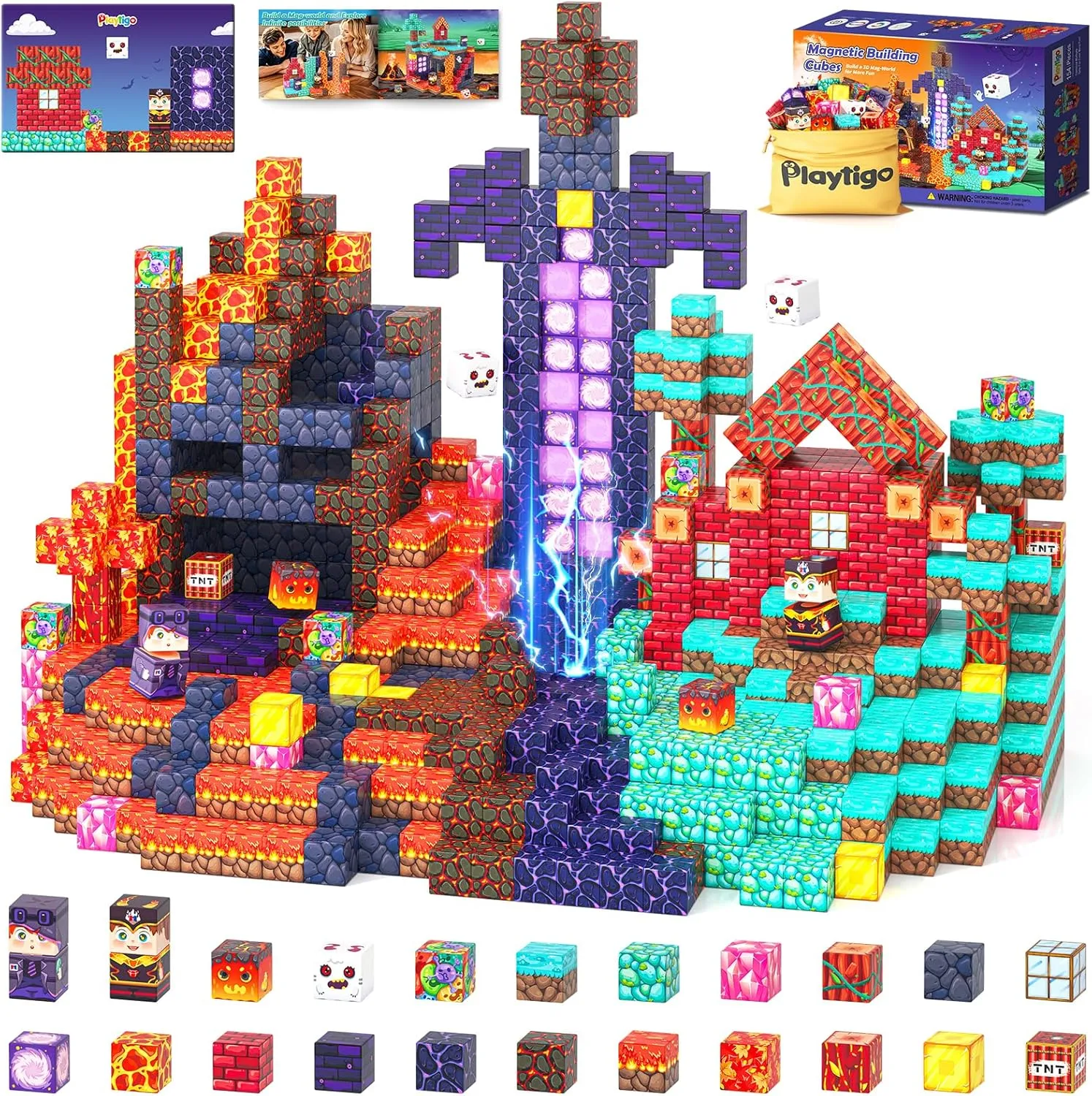 Block Cubes Toy with Magnet Board for Kids Ages 4-8, Magnetic Tiles Kids attractively tortuous stove Sensory Birthday Gifts Game Toys for Boys & Girls Ages 3  154PCS Magnetic Blocks Mine Magnet World 