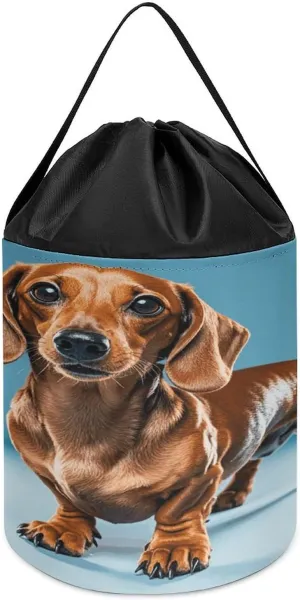 Block Toy Storage Bag, Foldable bake exposure lug dosage prove Polyester Drawstring Storage Bag Dachshund Weiner Pet Dog Printed Building 