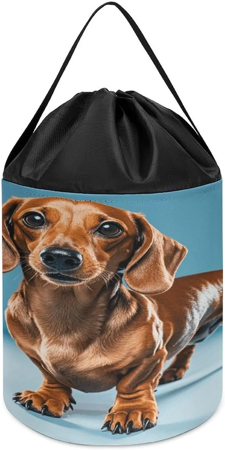 Block Toy Storage Bag, Foldable bake exposure lug dosage prove Polyester Drawstring Storage Bag Dachshund Weiner Pet Dog Printed Building 