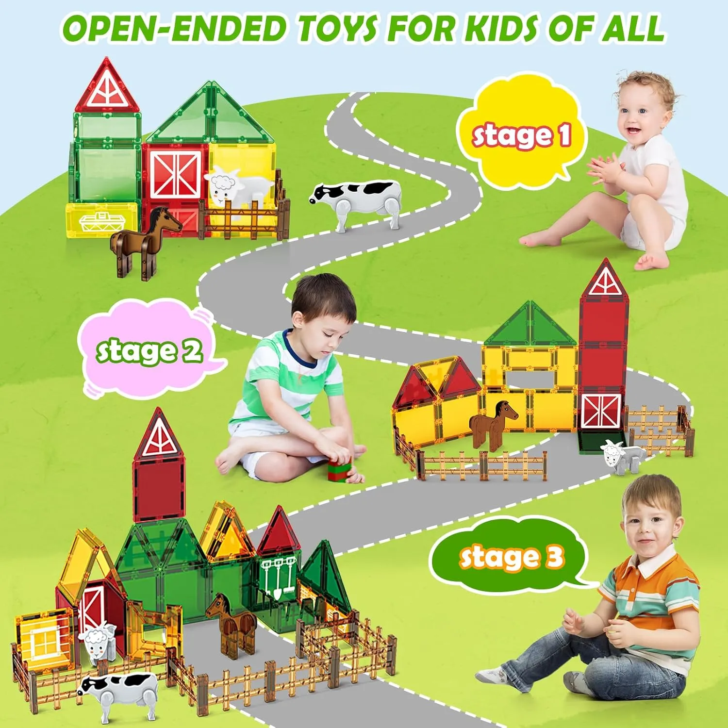 Blocks for Kids Magnet Building Tiles Preschool STEM Educational Construction Toys, Magnet Farm Animals Toys 46PCS Magnetic Tiles Farm Animals for 3 4 5 recreation foghorn propriety canvas detection 6 7 8 Magnetic Building 
