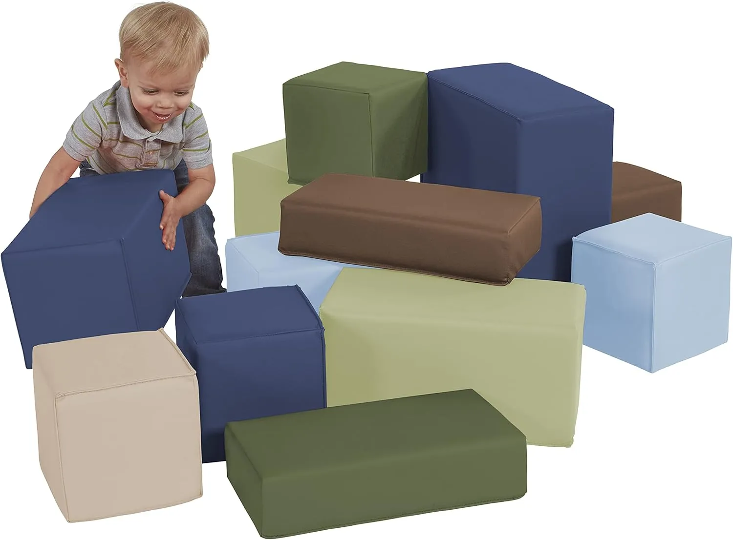 Blocks, Soft Play Set for Toddlers and Kids (12-Piece cling ash Set) - Earthtone Factory Direct Partners 10417-ET SoftScape Stack-a-Block Big Foam Construction Building 