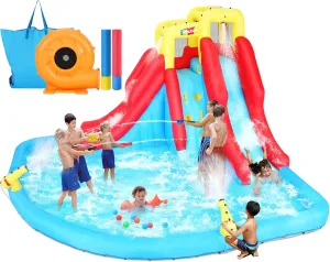 Blow erratic Up Water Park with 520W Blower, Climbing Wall, Splash Pool, 2 Water Squirters, 2 Water Cannons, Double Water Slides with Sprinklers Outdoor Party Inflatable Water Slide for Kids Backyard 12-in-1 