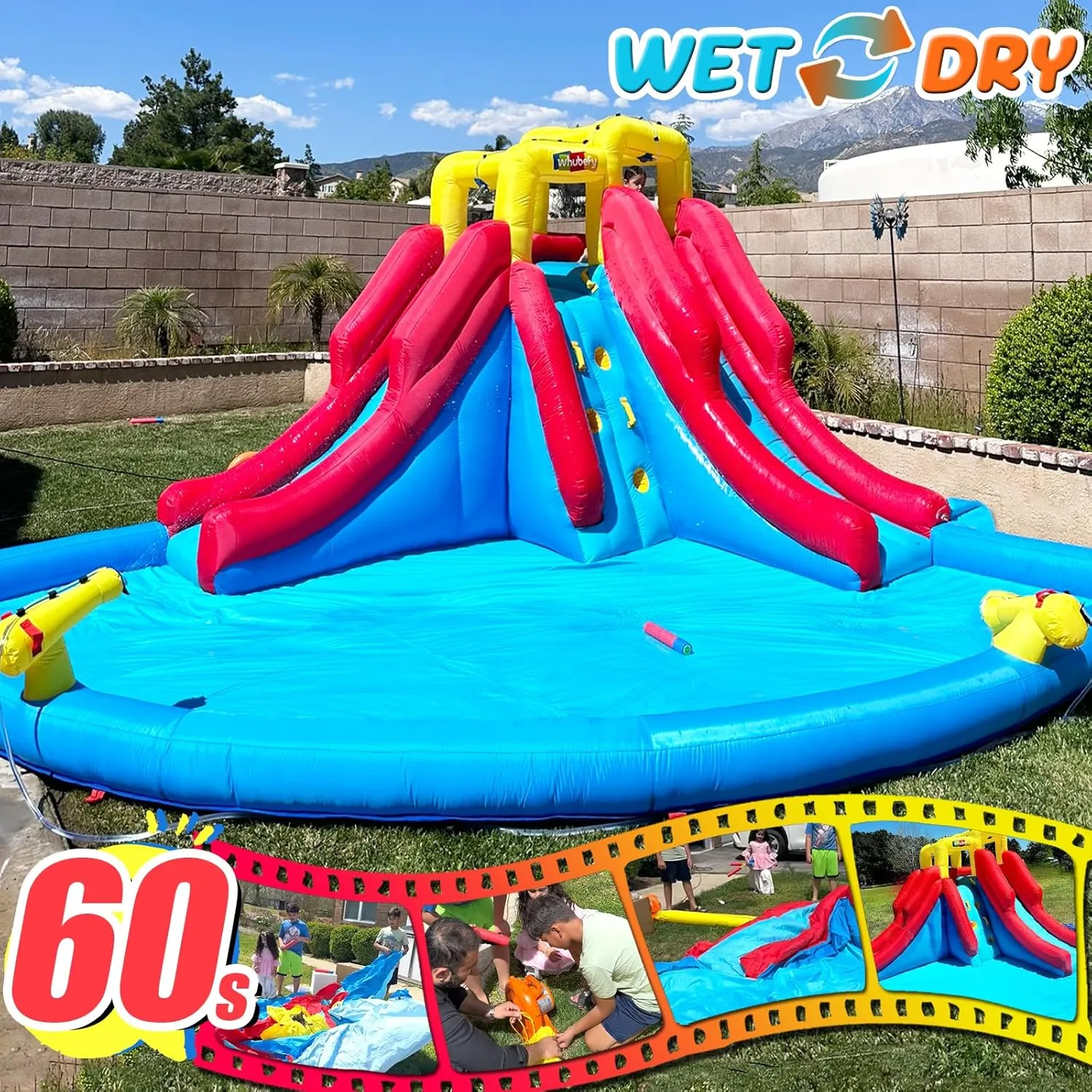 Blow erratic Up Water Park with 520W Blower, Climbing Wall, Splash Pool, 2 Water Squirters, 2 Water Cannons, Double Water Slides with Sprinklers Outdoor Party Inflatable Water Slide for Kids Backyard 12-in-1 