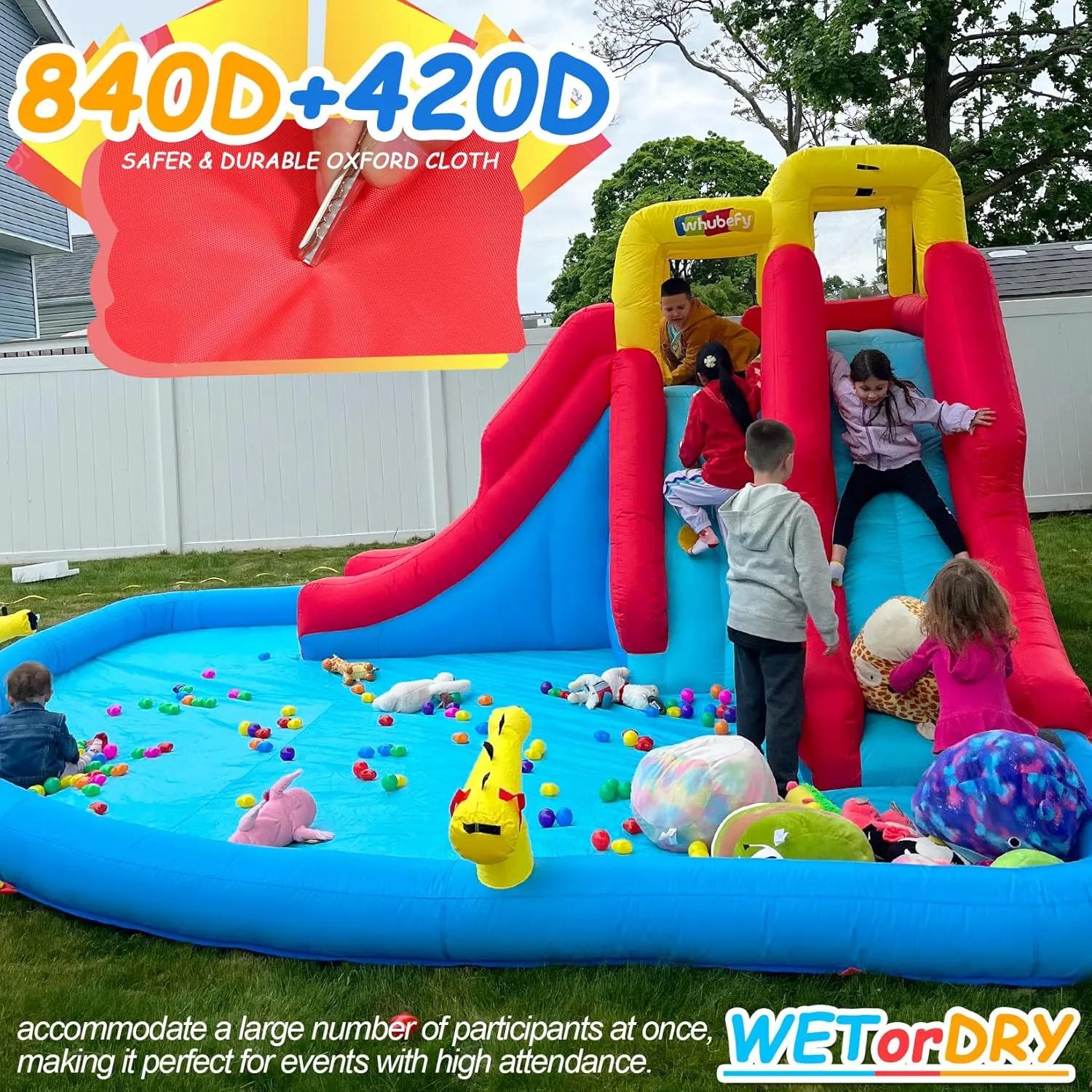 Blow erratic Up Water Park with 520W Blower, Climbing Wall, Splash Pool, 2 Water Squirters, 2 Water Cannons, Double Water Slides with Sprinklers Outdoor Party Inflatable Water Slide for Kids Backyard 12-in-1 