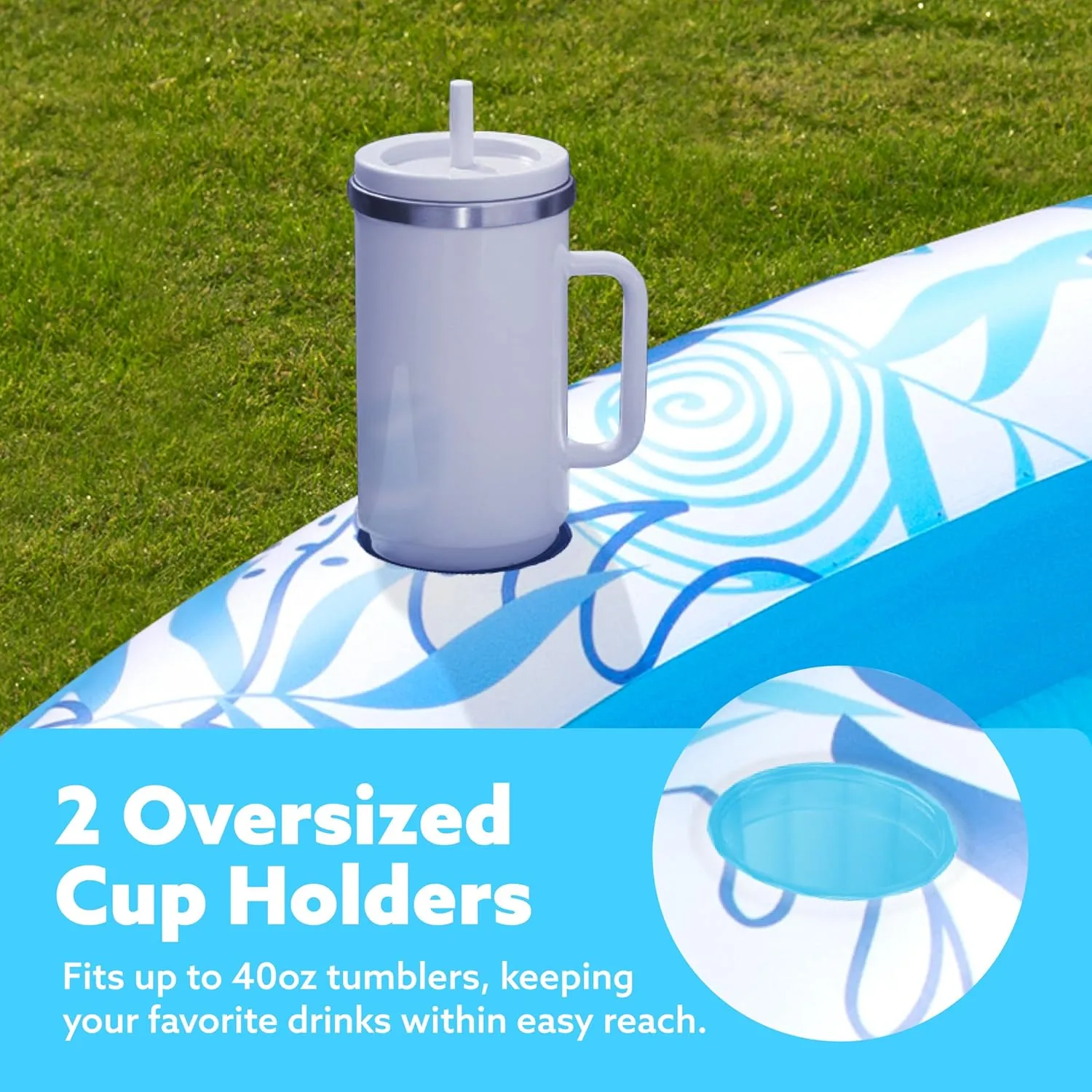 Blow Up Kids Ball Pit Party Gifts,Blue SLOOSH Inflatable Tanning Pool Lounger Float,72" x 65" Pool Floats Adult with Pillow,Luxury Fabric Large Suntan Tub Raft Floatie,Sunbathing minimal once Bed Lounge for Water 