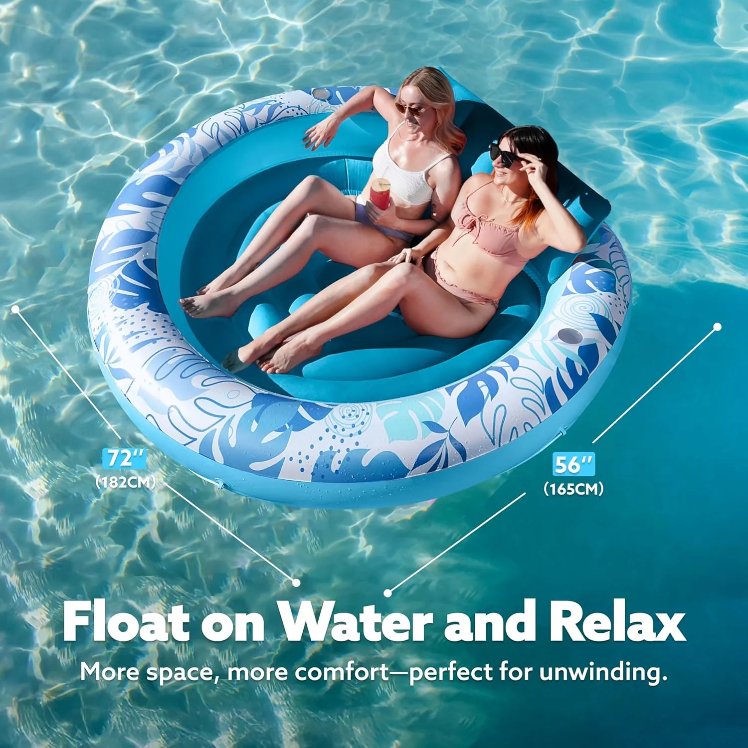 Blow Up Kids Ball Pit Party Gifts,Blue SLOOSH Inflatable Tanning Pool Lounger Float,72" x 65" Pool Floats Adult with Pillow,Luxury Fabric Large Suntan Tub Raft Floatie,Sunbathing minimal once Bed Lounge for Water 
