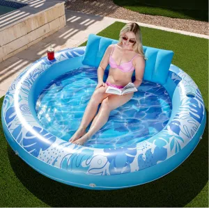 Blow Up Kids Ball Pit Party Gifts,Blue SLOOSH Inflatable Tanning Pool Lounger Float,72" x 65" Pool Floats Adult with Pillow,Luxury Fabric Large Suntan Tub Raft Floatie,Sunbathing minimal once Bed Lounge for Water 