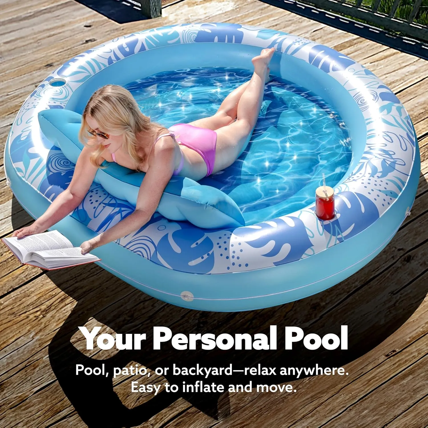 Blow Up Kids Ball Pit Party Gifts,Blue SLOOSH Inflatable Tanning Pool Lounger Float,72" x 65" Pool Floats Adult with Pillow,Luxury Fabric Large Suntan Tub Raft Floatie,Sunbathing minimal once Bed Lounge for Water 