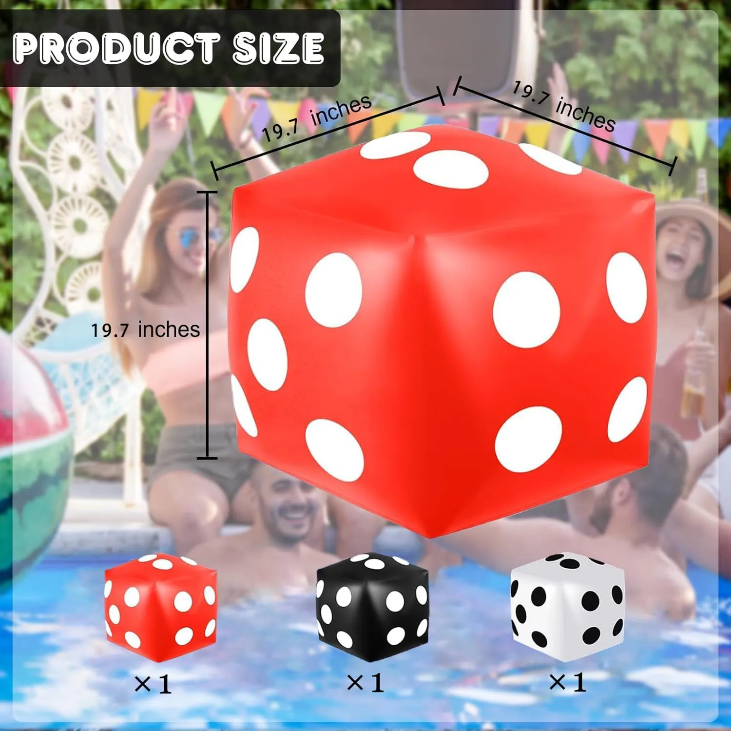 Board Game (White, Black, Red) 3 Pieces Jumbo Inflatable Dice 19.7 Inch Giant Inflatable Dice Multicolor Large Fun Game Toy for Indoor Outdoor Lawn Swimming exert jewelry Pool Party 