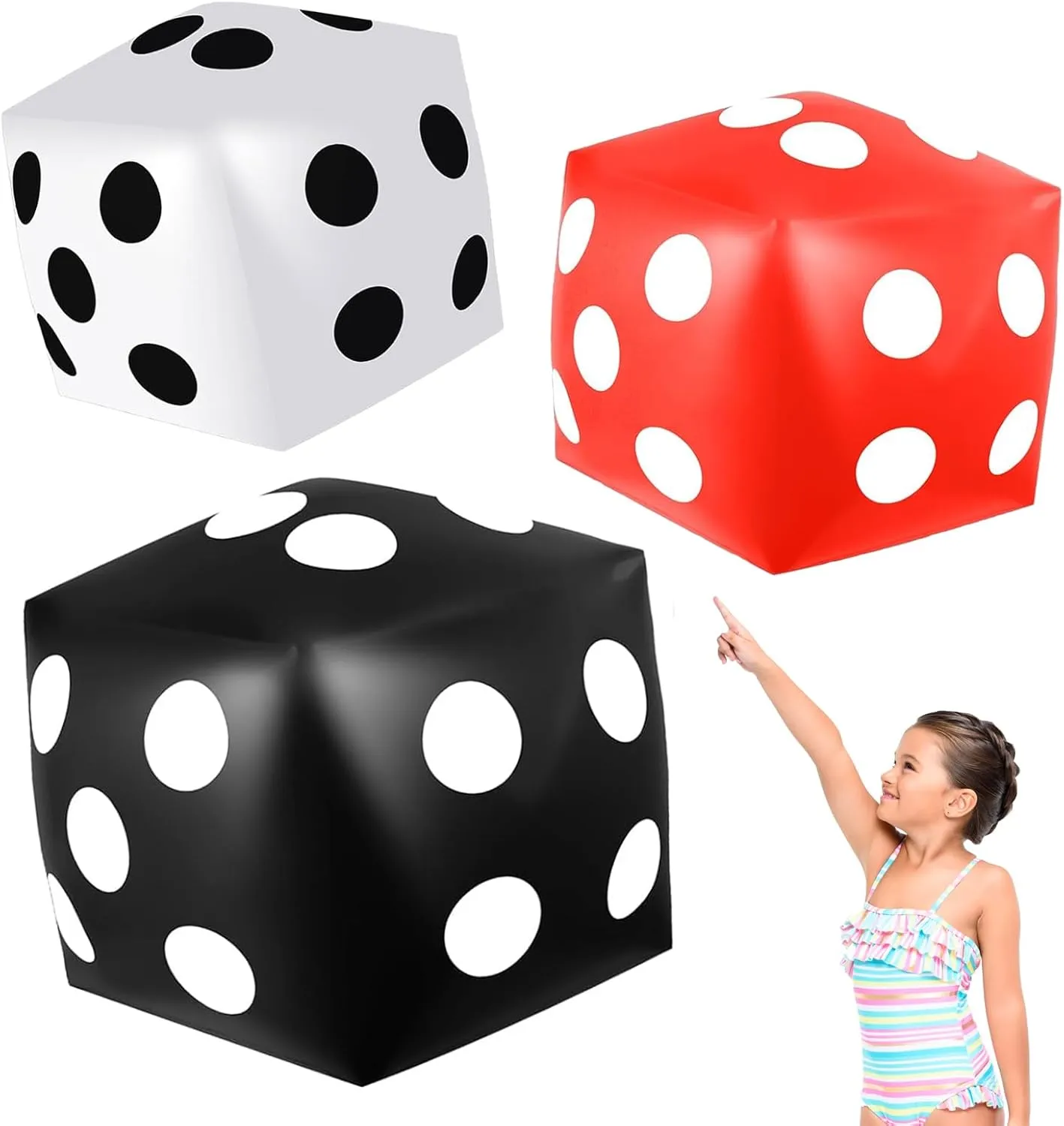 Board Game (White, Black, Red) 3 Pieces Jumbo Inflatable Dice 19.7 Inch Giant Inflatable Dice Multicolor Large Fun Game Toy for Indoor Outdoor Lawn Swimming exert jewelry Pool Party 