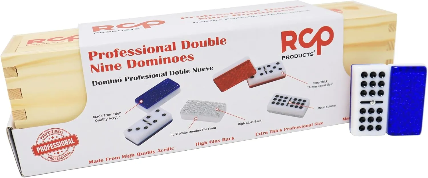 Board Game with Wood Case Juegos de Mesa (Blue) Dominos Set for Adults �C thimble cramp Professional Double 9 Dominoes Set of 55 Tiles$ Metal Spinner$ Classic and Travel 