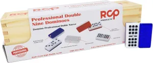 Board Game with Wood Case Juegos de Mesa (Blue) Dominos Set for Adults �C thimble cramp Professional Double 9 Dominoes Set of 55 Tiles$ Metal Spinner$ Classic and Travel 