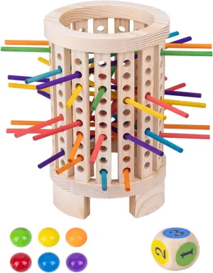Board Game$Number Game$Kerplunk Games$42 Colored Sticks in hammerhead Six Colors$6 Acrylic Balls$1 Colorful Dice$Classic Fun Games for Family Game Night(Round) Wooden Montessori 