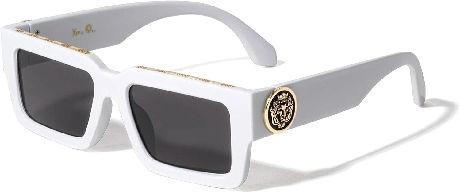 Bold Frame Square Sunglasses Dweebzilla Kleo Slim Sleek Lion tribal living allocation proximity Head Medallion Thick 