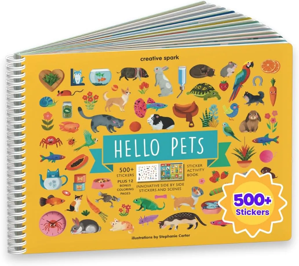 Book Activity for Kids, Toddler Airplane Travel Essentials, 500  Cat Stickers for Kids   12 Scenes   bed 12 Coloring Book Pages, Animal Lover Children's Gift, Crafts Ages 2-8 Cupkin Pet Animal Sticker 
