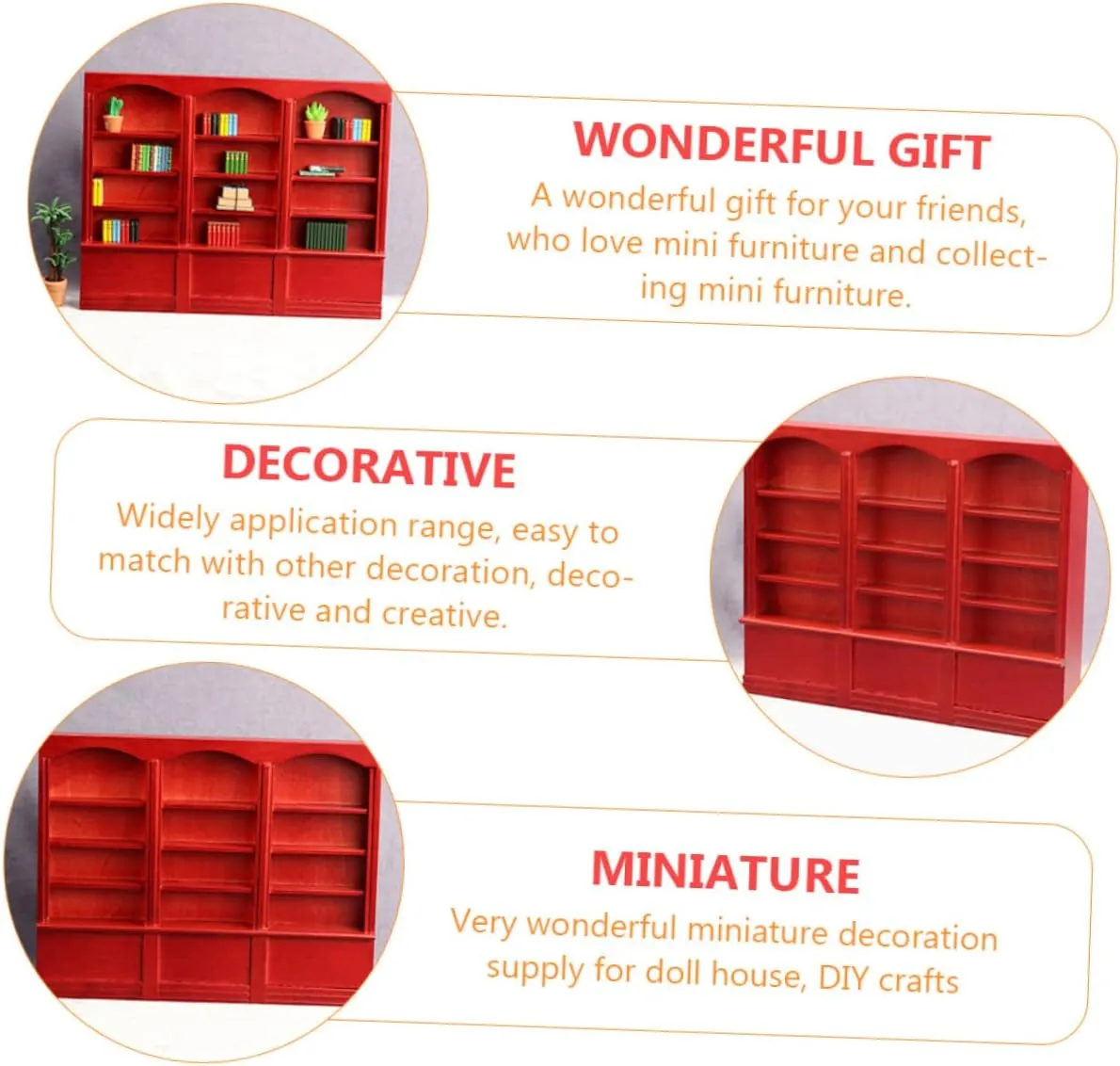 Bookcase Display Cabinet for Dollhouse Creative House Furniture blink Compact European Style Bookshelf for Decoration Finish 1pc Miniature 