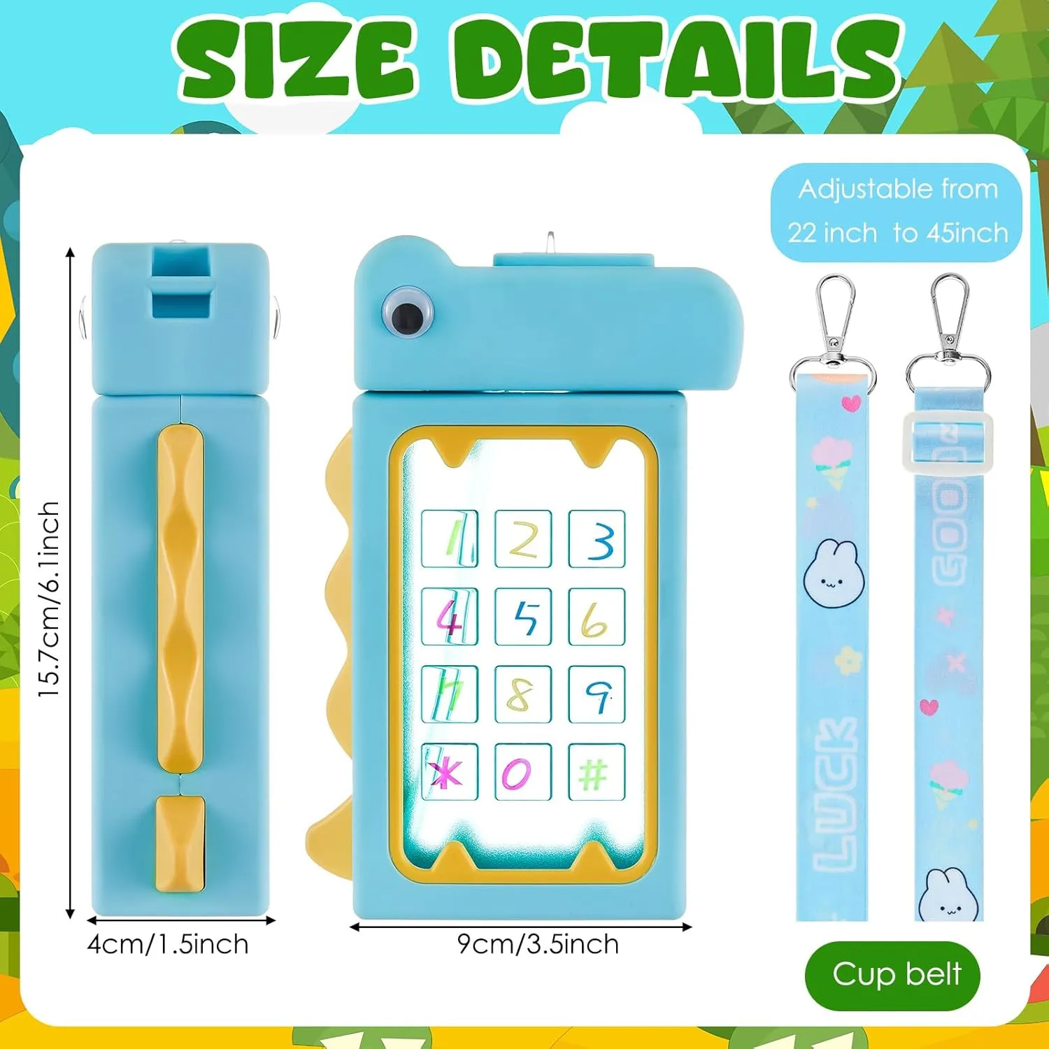 Bottles committee occupy put copyright neck with Strap Kawaii Dinosaur Drinking Purse Ice Bar Transparent Jug Cup for Camping Sports Kids Cunhill 4 Pieces Cute Water 