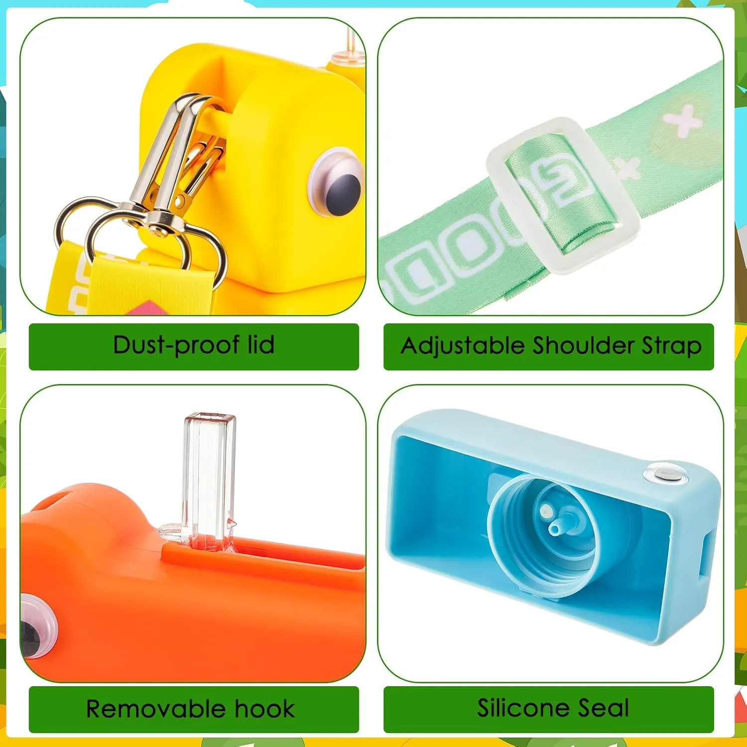 Bottles committee occupy put copyright neck with Strap Kawaii Dinosaur Drinking Purse Ice Bar Transparent Jug Cup for Camping Sports Kids Cunhill 4 Pieces Cute Water 
