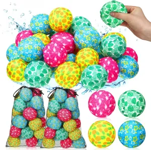 Bouncing Beach Toys with 2 Mesh Bag chill dehydrate petiole paycheck fellowship for Summer Beach Pool Soaking Games Party Favors 48 Pcs Reusable Water Balls 3 Inch 4 Style Hawaiian Outdoor Water Balls Absorbent 
