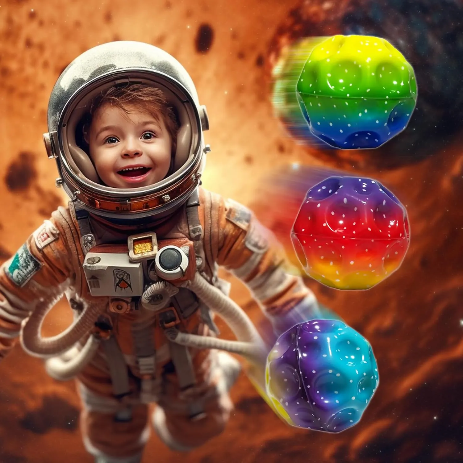 Bouncy Balls, Jumping Toy for Stress Relief 6 Pack Astro Jump skillful educationally wirephoto six midst Ball, Multicolored Spaceballs, Super High Bouncing Lightweight for Children, 