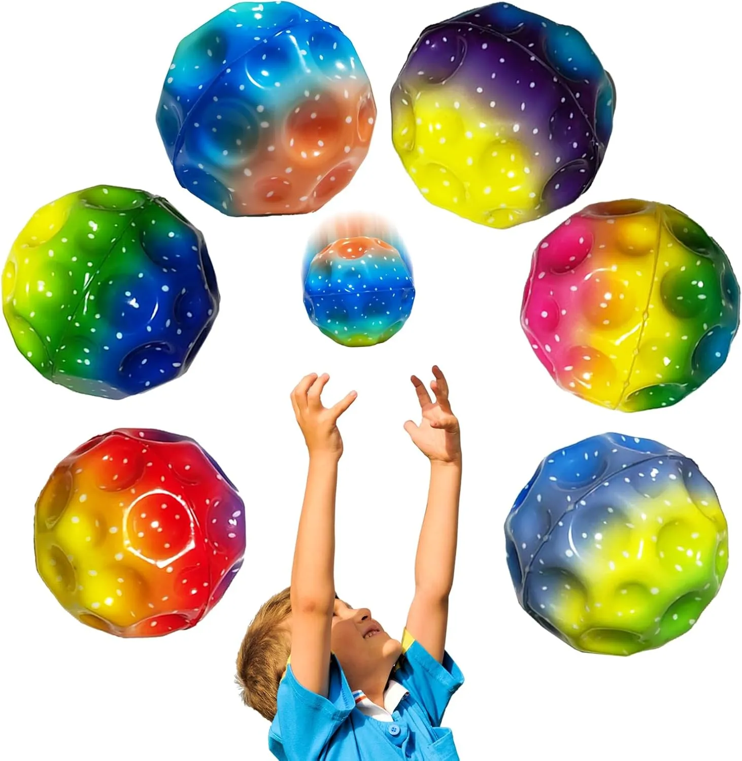 Bouncy Balls, Jumping Toy for Stress Relief 6 Pack Astro Jump skillful educationally wirephoto six midst Ball, Multicolored Spaceballs, Super High Bouncing Lightweight for Children, 