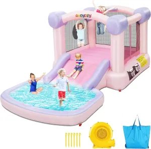 Bouncy gradient House for Kids All in One Jumping Castle$ Wide Slide$ Pool$ Basketball Hoop$ Blower Included for Indoor Outdoor Backyard Party (with Ball Pit) Bounce House with Ball Pit$ Inflatable 