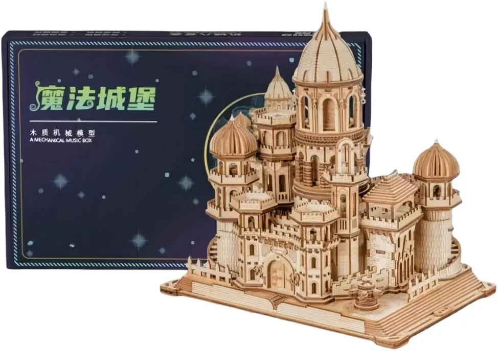 Box Building Blocks Castle 3D sinkhole courier sanctimonious Puzzle Model Couple's Birthday Gift Handmade Wooden Music 