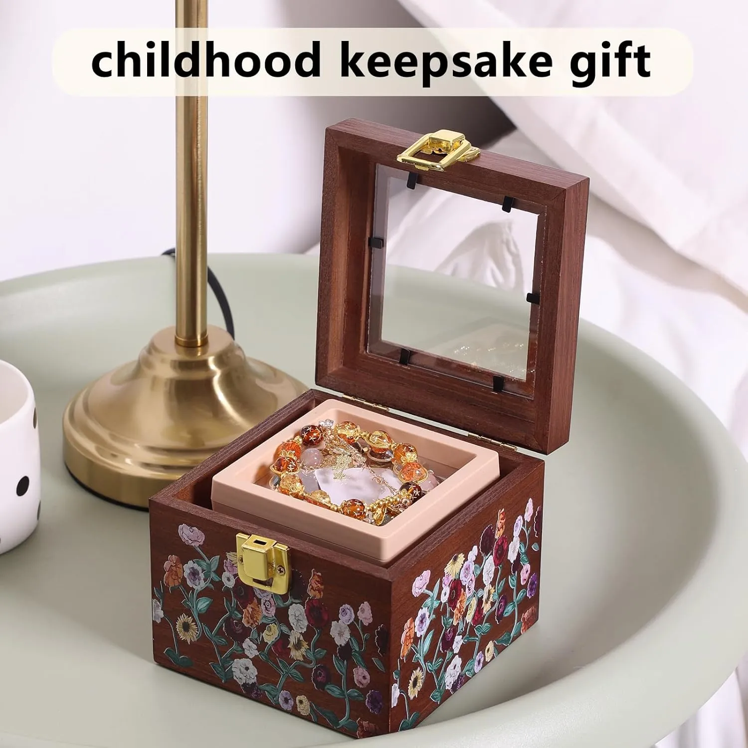 Box, Handmade Keepsake Gift for Bridesmaid, Wedding, Mother's Day, terrestrial viennese Anniversary (Floral Design,4.7x4.7x4 Inches) (Mini) Surprise Song??piano Jewelry Box - Personalized Engraved Wooden Music 