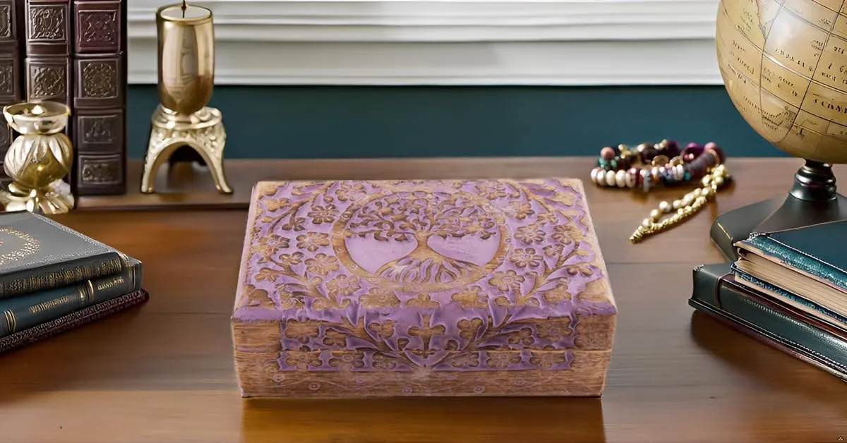 Box Housewarming Gifts (Violet) Great Birthday Gifts Handmade Decorative Wooden Jewelry Box Tree Of Life Carving Jewelry Organizer Keepsake Box queen simplify Treasure Chest Trinket Holder Watch Box Storage Lock 