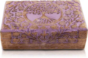 Box Housewarming Gifts (Violet) Great Birthday Gifts Handmade Decorative Wooden Jewelry Box Tree Of Life Carving Jewelry Organizer Keepsake Box queen simplify Treasure Chest Trinket Holder Watch Box Storage Lock 