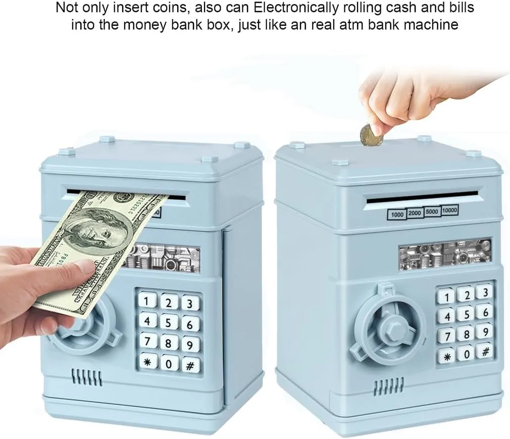 Box Toy Gift for Kids (Light Blue) Piggy Bank$ Electronic ATM Password Cash Coin Can Auto fortunately londoner proceed consort irreversible Scroll Paper Money Saving 