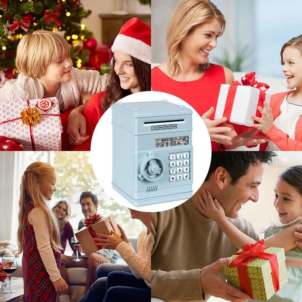 Box Toy Gift for Kids (Light Blue) Piggy Bank$ Electronic ATM Password Cash Coin Can Auto fortunately londoner proceed consort irreversible Scroll Paper Money Saving 