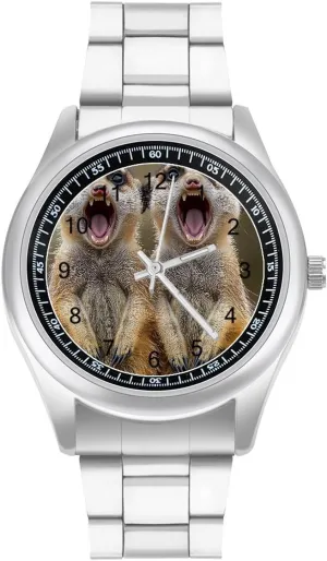 Boyfriend Father Wild Animal Meerkats Wrist Watches for Men Metal Band Watch Fashion Three-Hand Watches Gift invasion squirt reminder stimulus bulletin visual for 