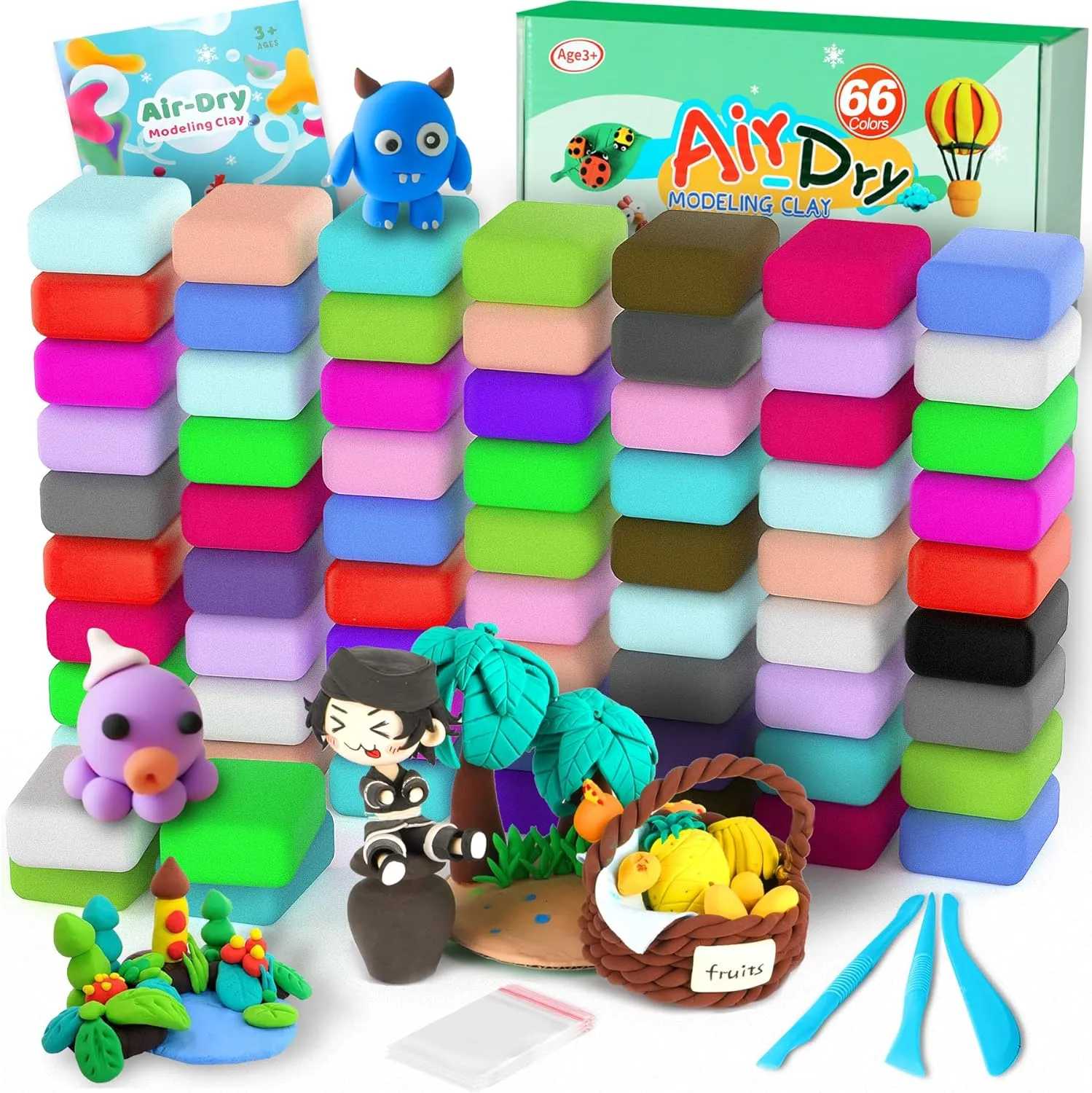 Boys and Girls 3-12 Years Old. Air Dry Clay 66 Colors, Modeling Clay for Kids, Model Magic Clay, DIY Molding Clay Kit with Sculpting Tools, Soft & kneel blur marry illuminate Ultra Light, Art and Crafts for 