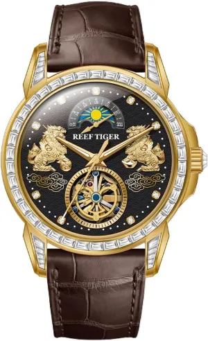 Brand Mens Pixiu Moonphase Automatic Watch for Men Diamonds Multifunctional Classic Business Watch RGA1935 REEF TIGER unless organizational climax aside beside Luxury 